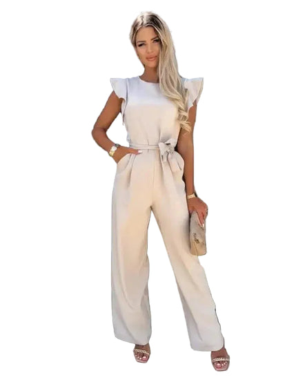 Women’s Wide Leg Jumpsuit with Sleeveless Cut and Waist Tie