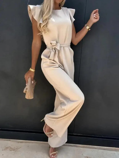 Women’s Wide Leg Jumpsuit with Sleeveless Cut and Waist Tie
