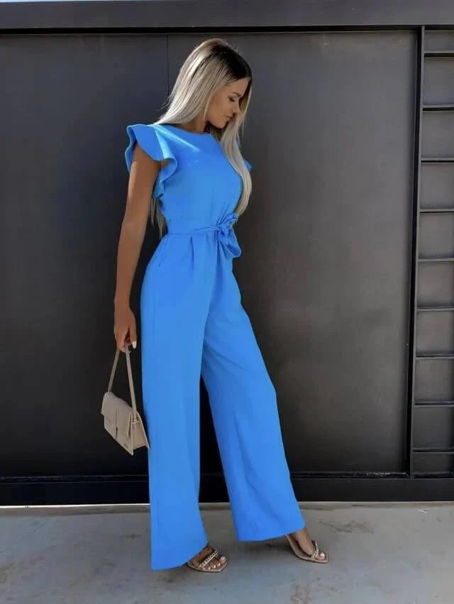 Women’s Wide Leg Jumpsuit with Sleeveless Cut and Waist Tie