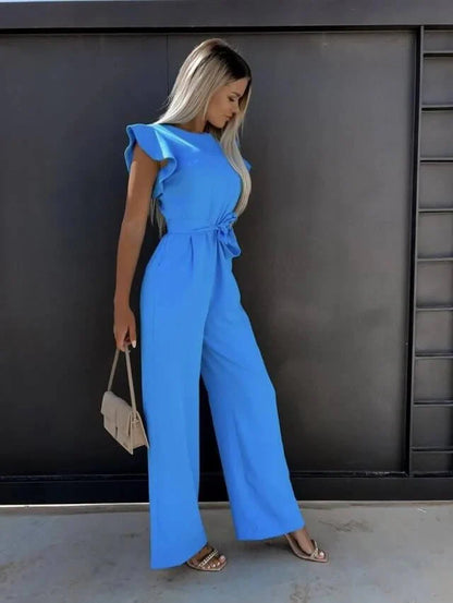Women’s Wide Leg Jumpsuit with Sleeveless Cut and Waist Tie