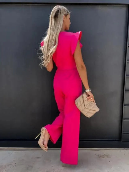Women’s Wide Leg Jumpsuit with Sleeveless Cut and Waist Tie