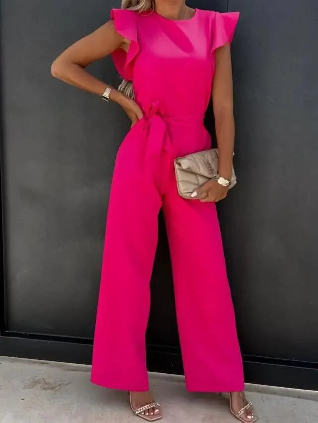 Women’s Wide Leg Jumpsuit with Sleeveless Cut and Waist Tie